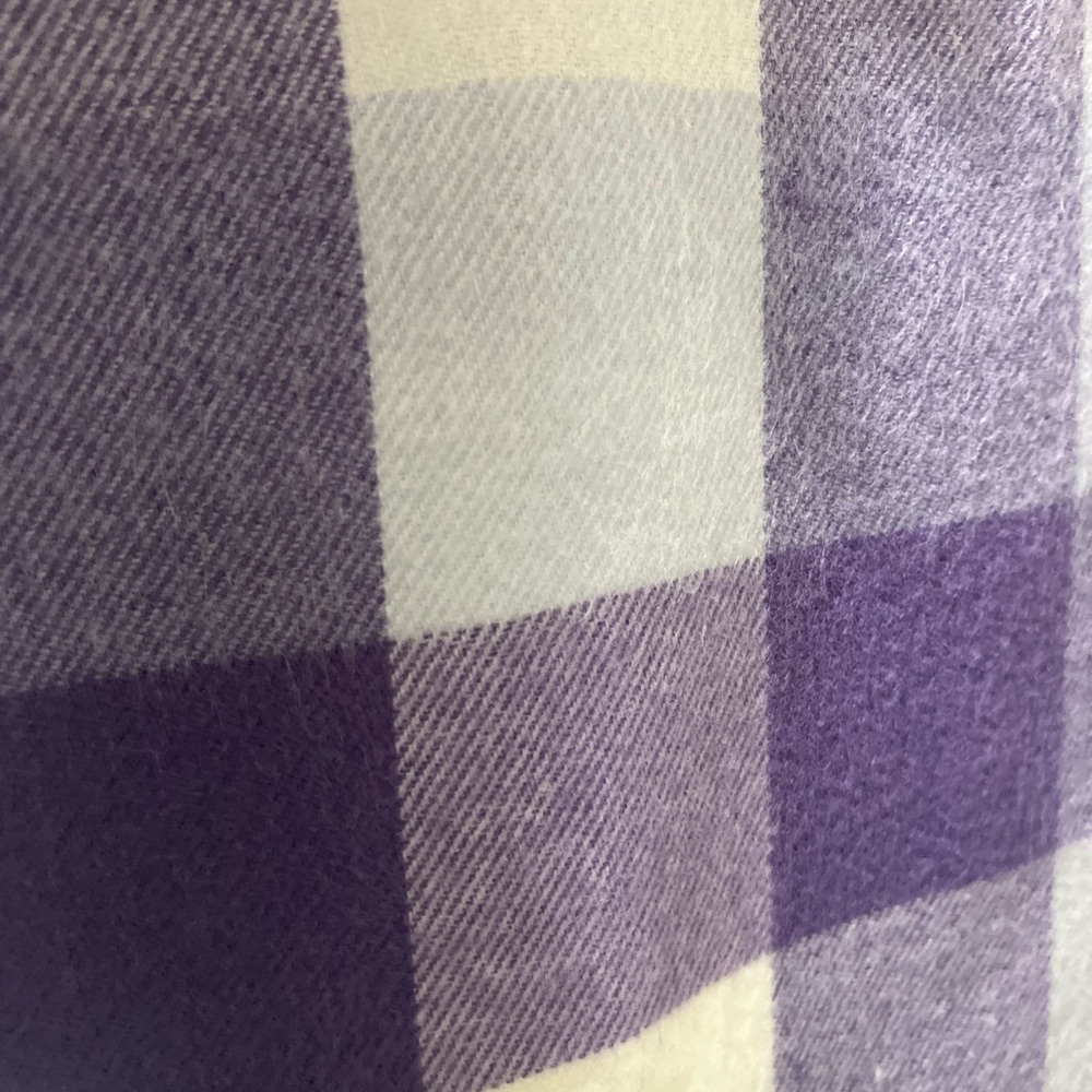 ITALY DESIGN 100% CASHMERE LAVENDER PURPLE WHITE PLAID FRINGE SCARF - Picture 10 of 10